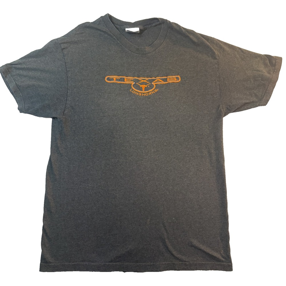 Y2K Texas Longhorns TShirt Mens L Gray Hanes Heavyweight Embroidered College Tee